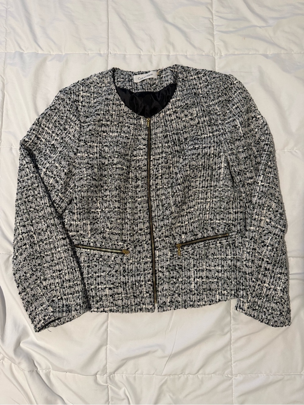Calvin Klein Black and White Tweed Zip Jacket